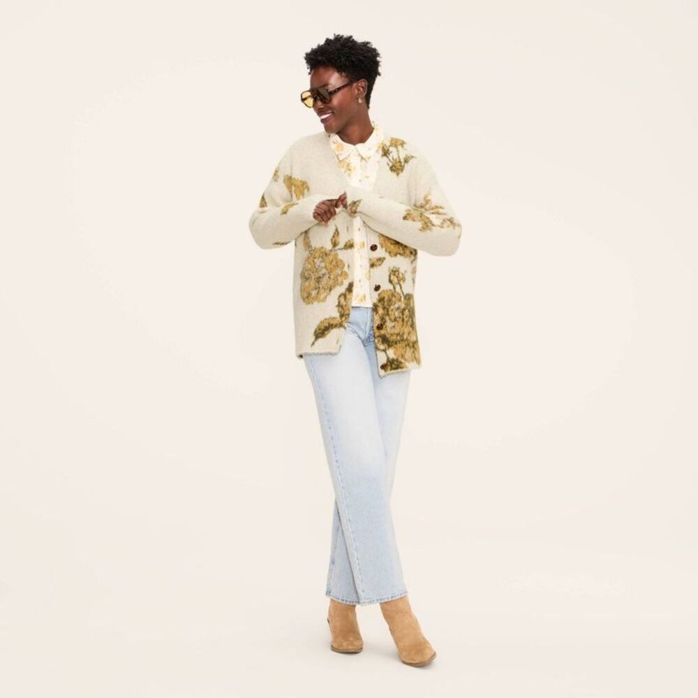 Women's Floral Relaxed Cardigan - Woolrich Cream XS
